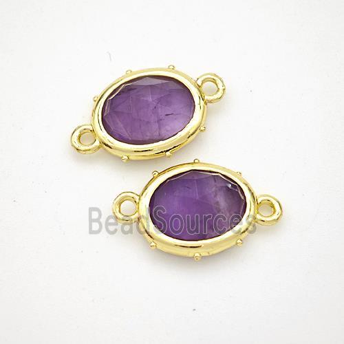 Natural Purple Amethyst Oval Connector Gold Plated