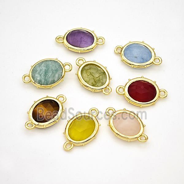 Mix Gemstone Oval Connector Gold Plated