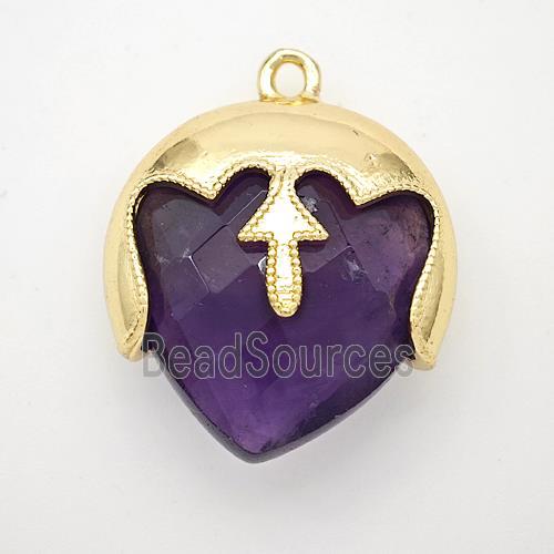 Natural Purple Amethyst Face Pendant Gold Plated