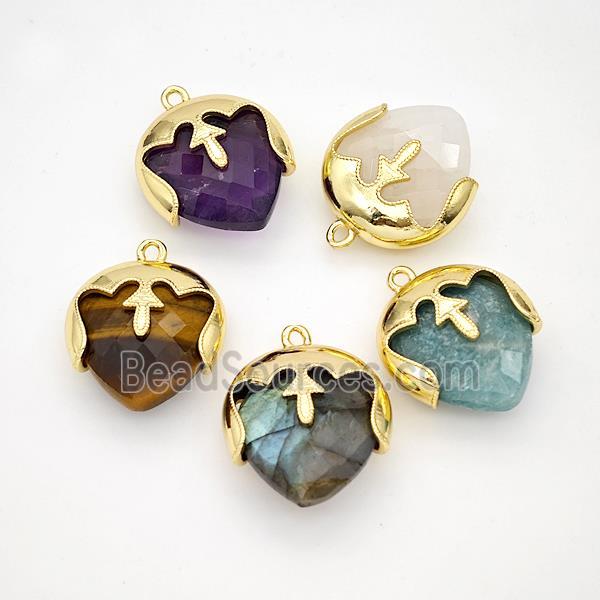 Natural Gemstone Face Pendant Gold Plated Mixed