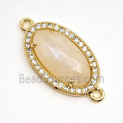 Peach Sunstone Oval Connector Copper Pave Zirconia Gold Plated