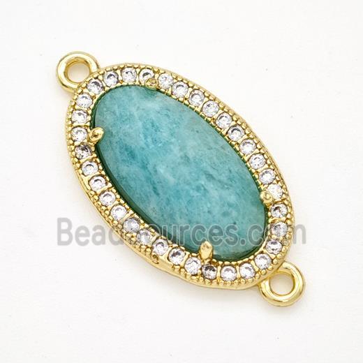 Natural Green Amazonite Oval Connector Copper Pave Zirconia Gold Plated