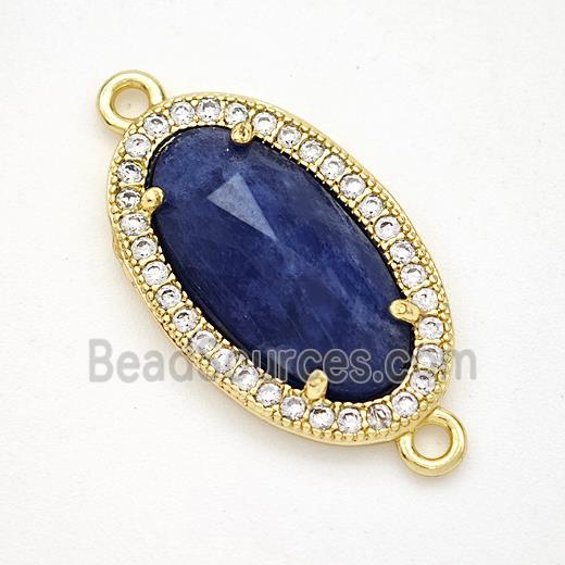 Blue Sodalite Oval Connector Copper Pave Zirconia Gold Plated