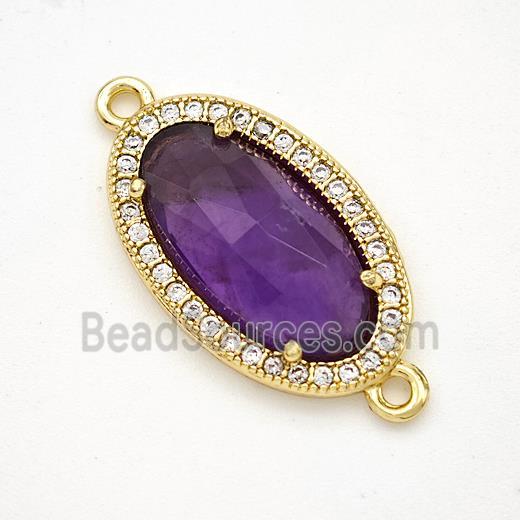 Natural Purple Amethyst Oval Connector Copper Pave Zirconia Gold Plated