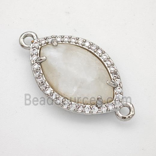 Natural White Moonstone Eye Connector Copper Pave Zirconia Platinum Plated