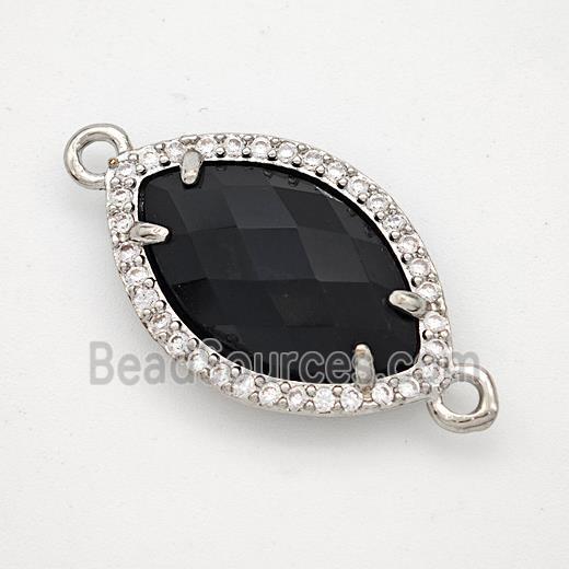 Black Obsidian Eye Connector Copper Pave Zirconia Platinum Plated