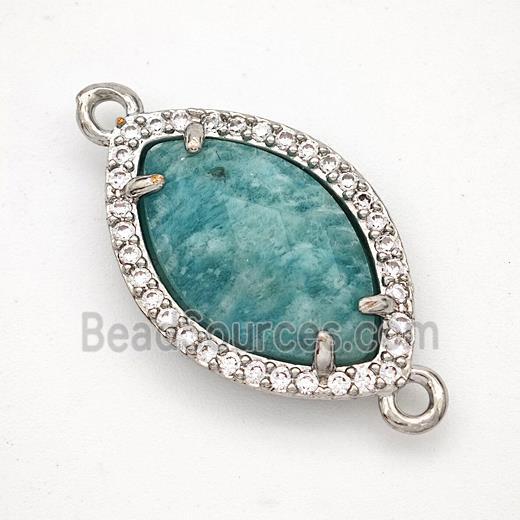 Natural Green Amazonite Eye Connector Copper Pave Zirconia Platinum Plated