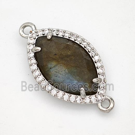 Natural Labradorite Eye Connector Copper Pave Zirconia Platinum Plated