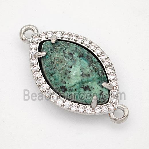 Green African Turquoise Eye Connector Copper Pave Zirconia Platinum Plated