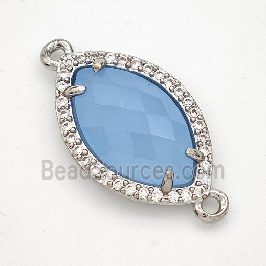 Blue Dye Jade Eye Connector Copper Pave Zirconia Platinum Plated