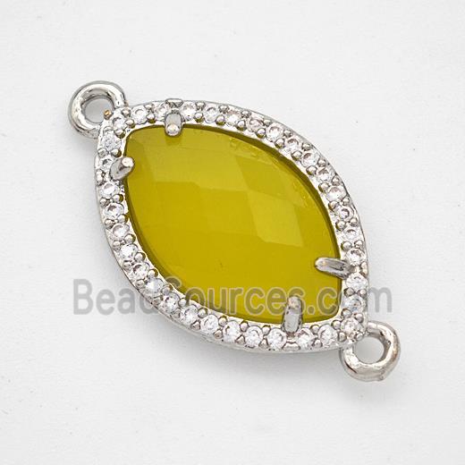 Lemon Jade Eye Connector Copper Pave Zirconia Platinum Plated