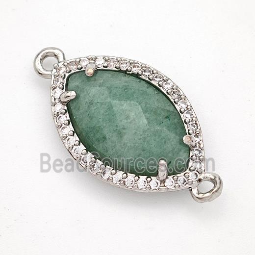 Green Strawberry Quartz Eye Connector Copper Pave Zirconia Platinum Plated