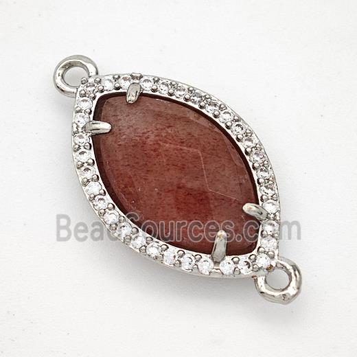 Strawberry Quartz Eye Connector Copper Pave Zirconia Platinum Plated