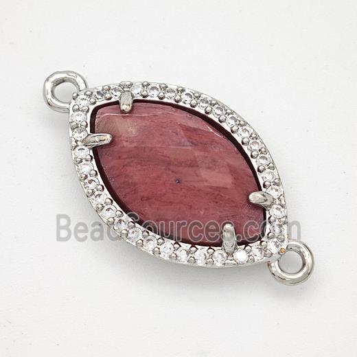 Pink Wood Lace Jasper Eye Connector Copper Pave Zirconia Platinum Plated