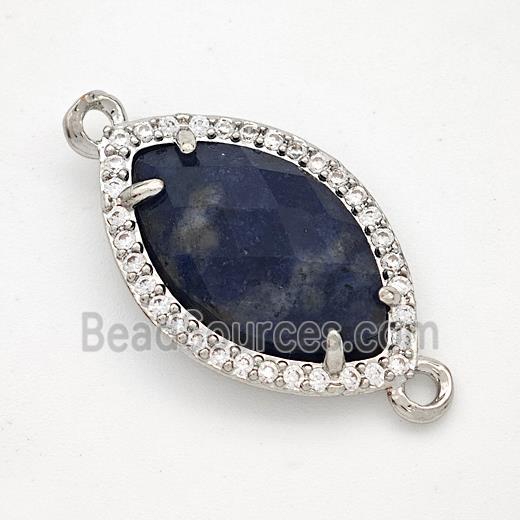 Blue Sodalite Eye Connector Copper Pave Zirconia Platinum Plated