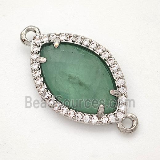 Natural Green Fluorite Eye Connector Copper Pave Zirconia Platinum Plated