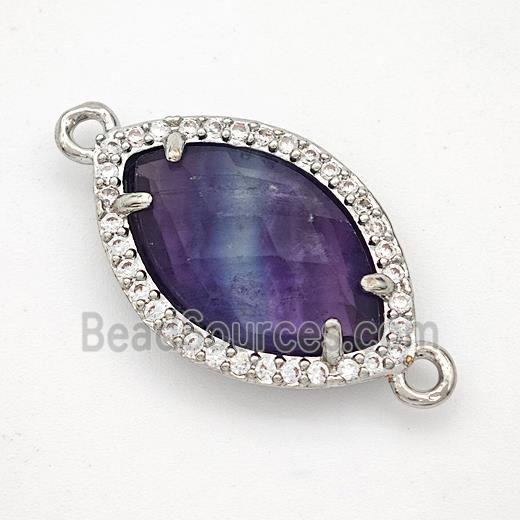 Natural Purple Fluorite Eye Connector Copper Pave Zirconia Platinum Plated