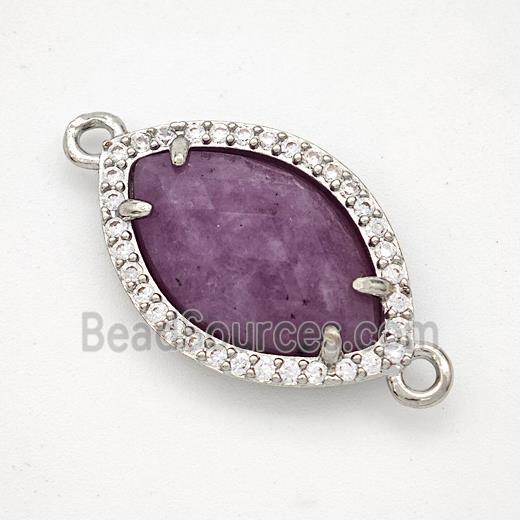 Purple Lepidolite Eye Connector Copper Pave Zirconia Platinum Plated