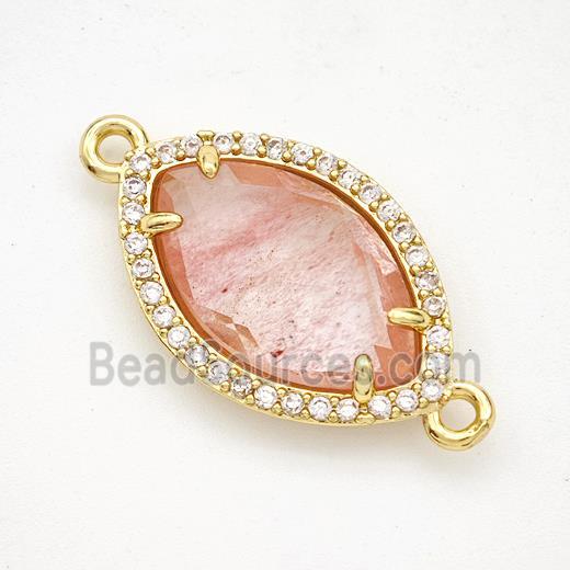 Pink Synthetic Quartz Eye Connector Copper Pave Zirconia Gold Plated