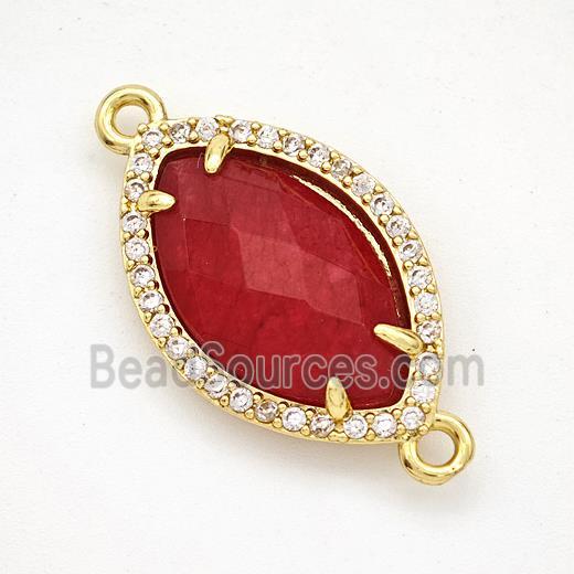 Red Dye Jade Eye Connector Copper Pave Zirconia Gold Plated