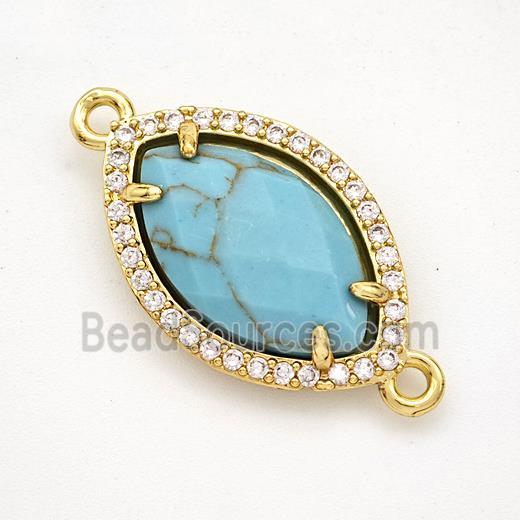 Blue Synthetic Turquoise Eye Connector Copper Pave Zirconia Gold Plated