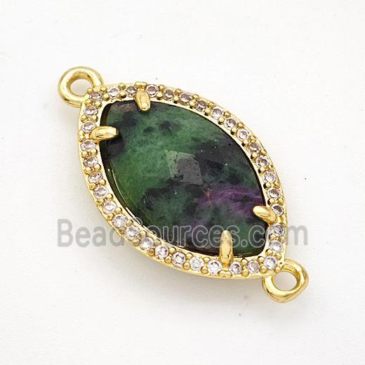 Green Zoisite Eye Connector Copper Pave Zirconia Gold Plated