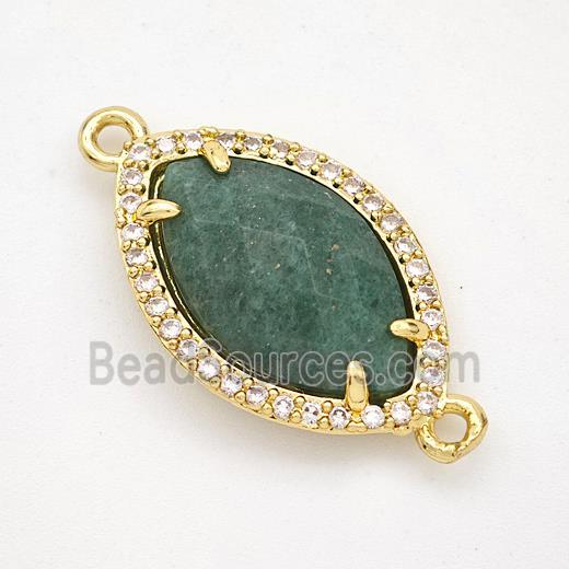 Green Strawberry Quartz Eye Connector Copper Pave Zirconia Gold Plated