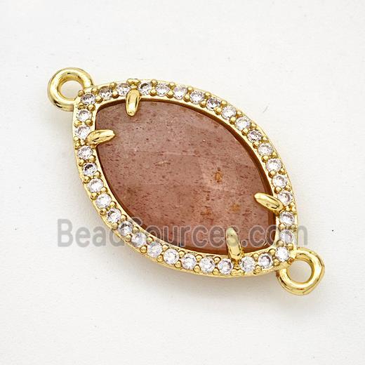 Pink Strawberry Quartz Eye Connector Copper Pave Zirconia Gold Plated