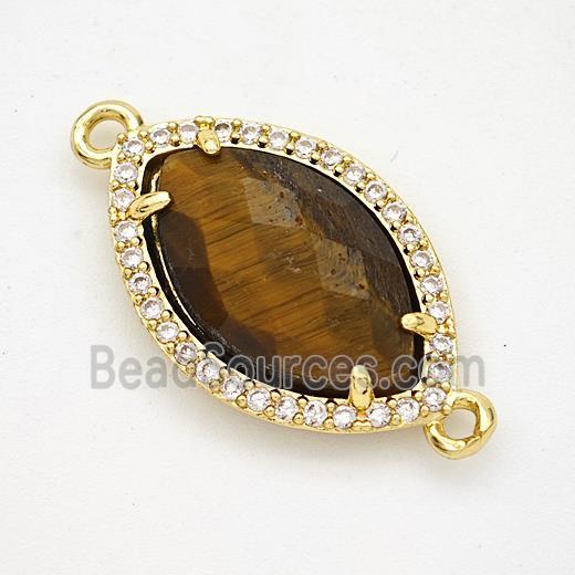 Natural Tiger Eye Stone Eye Connector Copper Pave Zirconia Gold Plated