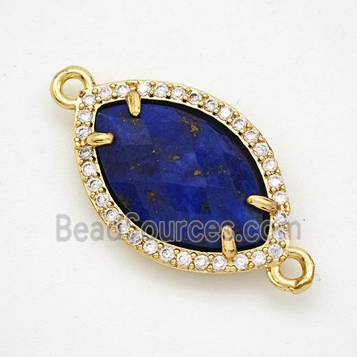 Natural Blue Lapis Lazuli Eye Connector Copper Pave Zirconia Gold Plated