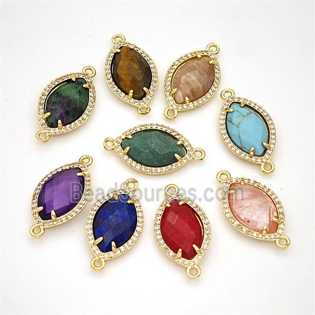 Gemstone Eye Connector Copper Pave Zirconia Gold Plated Mixed