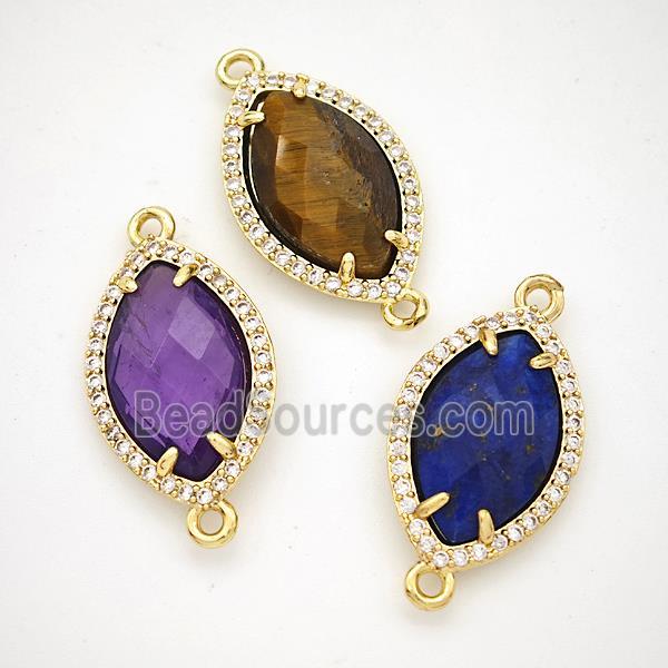 Gemstone Eye Connector Copper Pave Zirconia Gold Plated Mixed