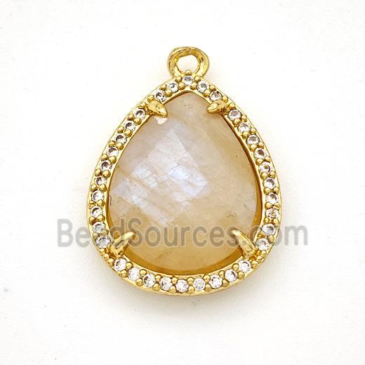 Peach Moonstone Teardrop Pendant Copper Pave Zirconia Gold Plated