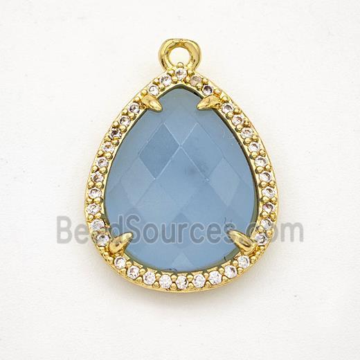 Blue Dye Jade Teardrop Pendant Copper Pave Zirconia Gold Plated