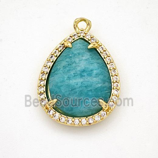 Natura Green Amazonite Teardrop Pendant Copper Pave Zirconia Gold Plated