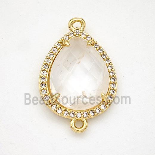 Clear Quartz Teardrop Connector Copper Pave Zirconia Gold Plated