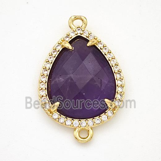 Purple Amethyst Teardrop Connector Copper Pave Zirconia Gold Plated