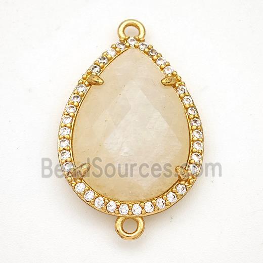 Peach Moonstone Teardrop Connector Copper Pave Zirconia Gold Plated