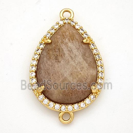 Peach Sunstone Teardrop Connector Copper Pave Zirconia Gold Plated