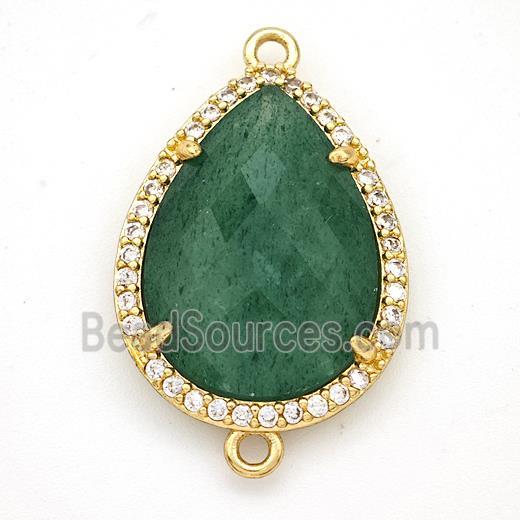 Green Strawberry Quartz Teardrop Connector Copper Pave Zirconia Gold Plated