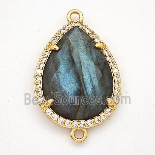 Labradorite Teardrop Connector Copper Pave Zirconia Gold Plated