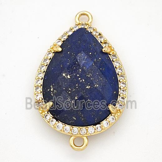 Blue Lapis Lazuli Teardrop Connector Copper Pave Zirconia Gold Plated