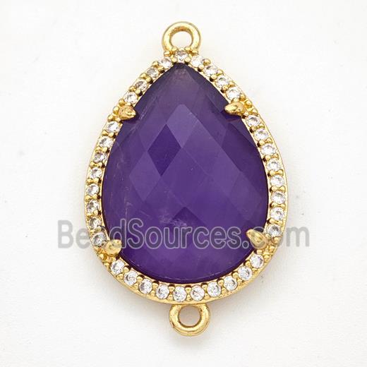 Purple Amethyst Teardrop Connector Copper Pave Zirconia Gold Plated