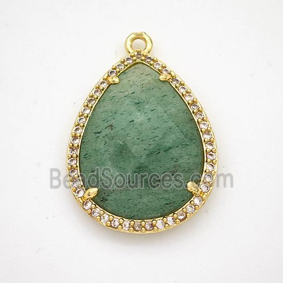 Green Strawberry Quartz Teardrop Pendant Copper Pave Zirconia Gold Plated