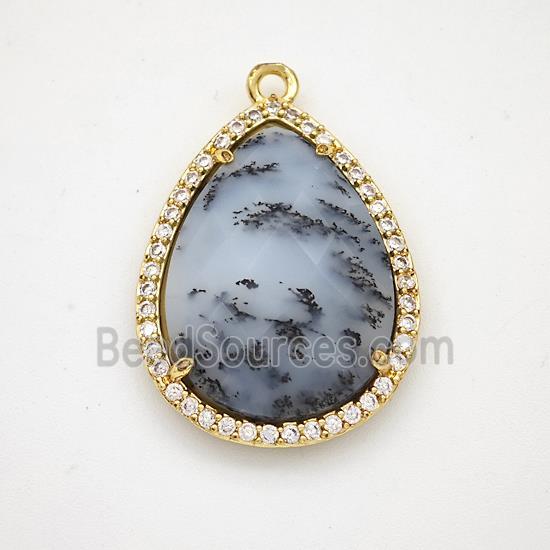 Moss Opal Teardrop Pendant Copper Pave Zirconia Gold Plated