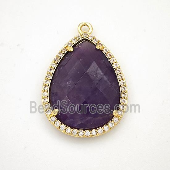 Purple Amethyst Teardrop Pendant Copper Pave Zirconia Gold Plated