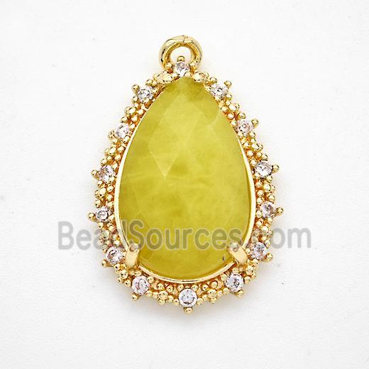 Lemon Jade Teardrop Pendant Copper Pave Zirconia Gold Plated