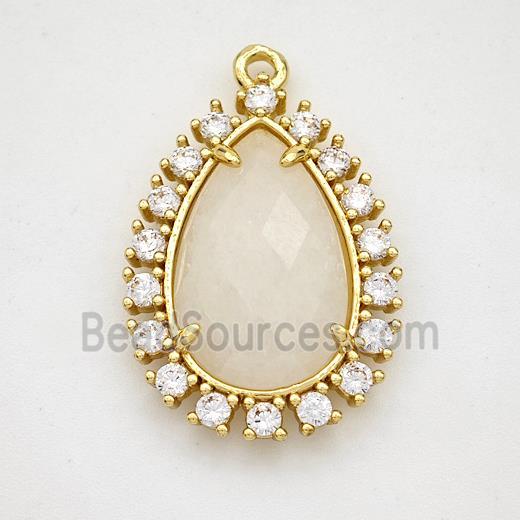 Clear Quartz Teardrop Pendant Copper Pave Zirconia Gold Plated