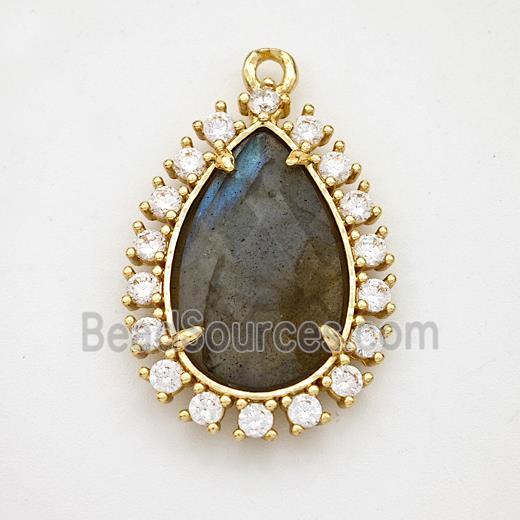 Labradorite Teardrop Pendant Copper Pave Zirconia Gold Plated