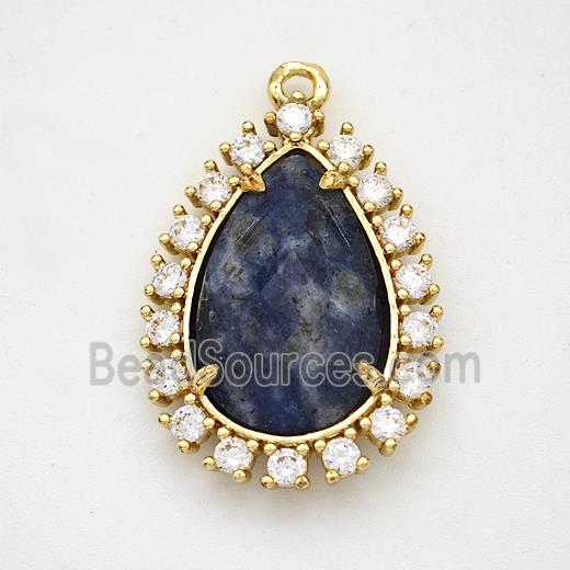 Blue Sodalite Teardrop Pendant Copper Pave Zirconia Gold Plated